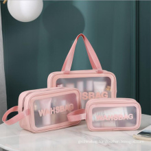 Wholesale women portable travel cosmetic bag translucent PVC three piece set make up storage bag